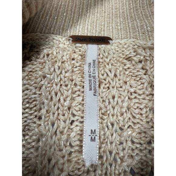 Free People Crazy In Love Ruffle Sweater Beige Size MED Ruffle Sleeve - Picture 9 of 10